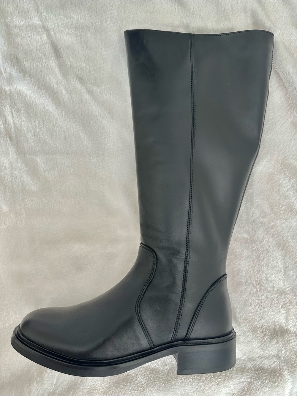 Anthropologie Tall Black Genuine Leather Ridding Boots Full Zip EU 39 Wide Calf - Picture 10 of 16